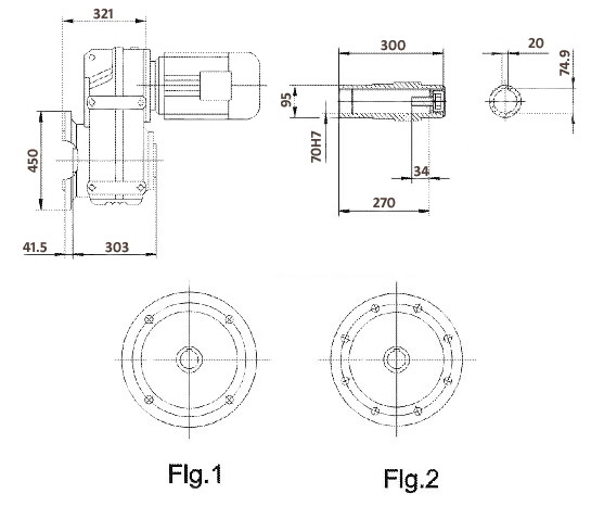 Размеры цилиндрического мотор-редуктора FAF97